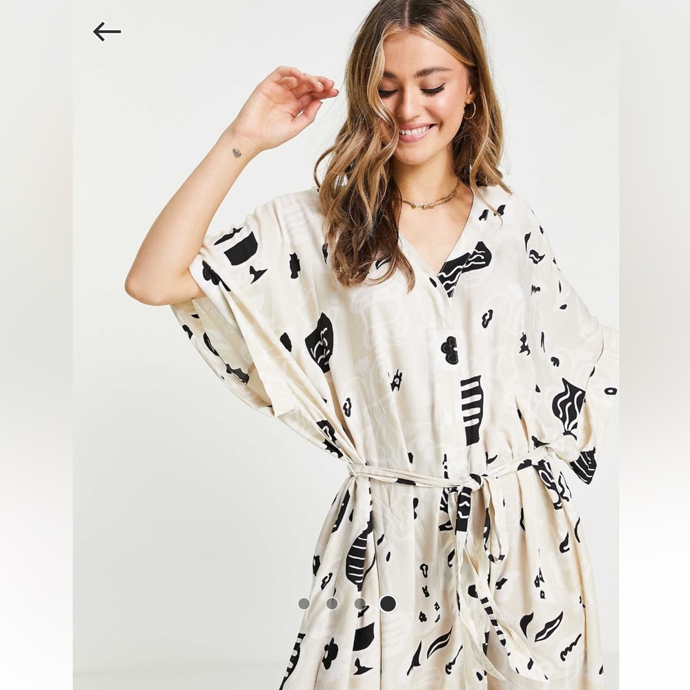 NWOT ASOS Monki Cream Tan Flutter Sleeve Wrap Sundress
